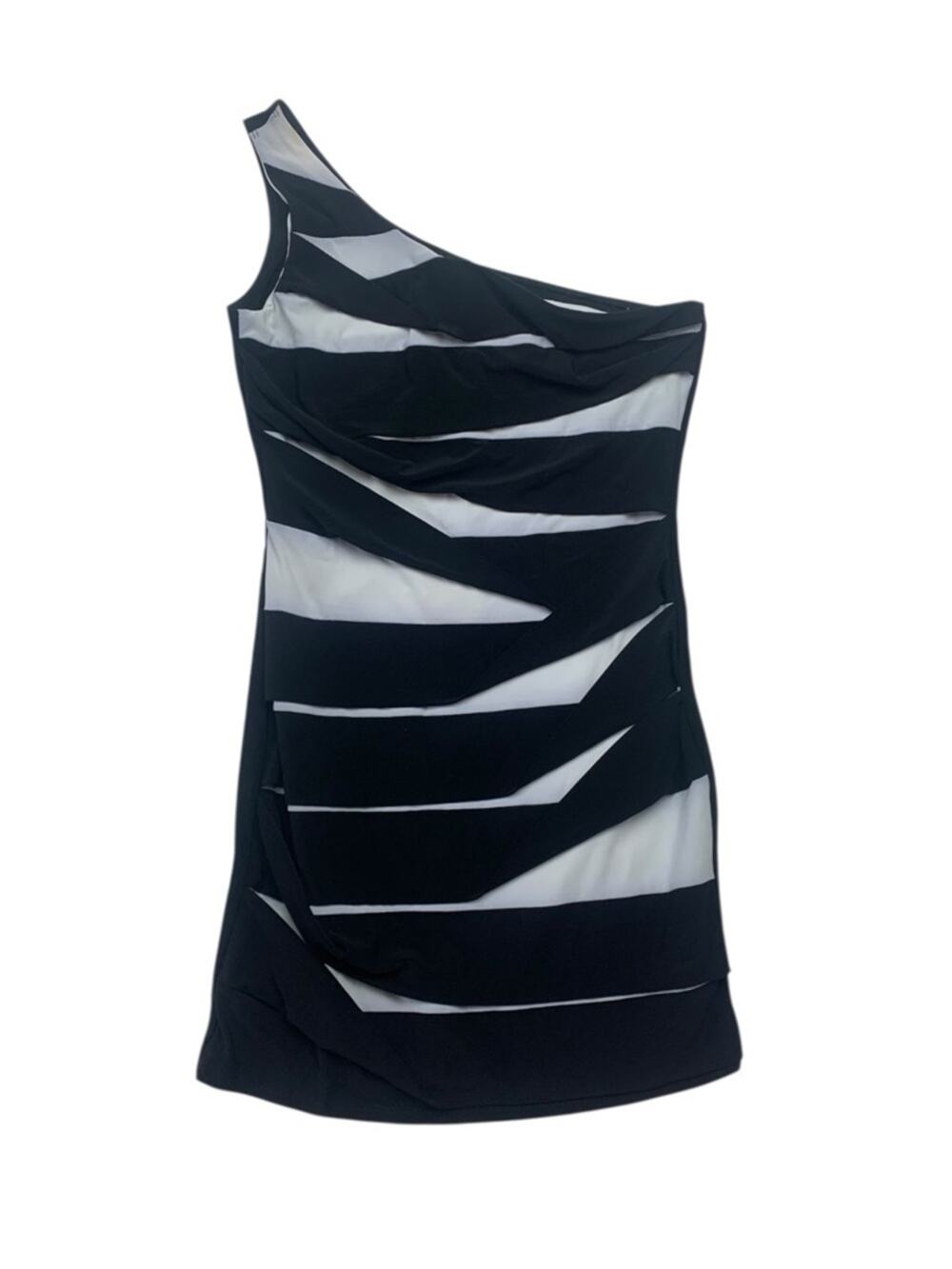 Taboo size large y2k One-Shoulder Black White Striped Women's Dress mini dance